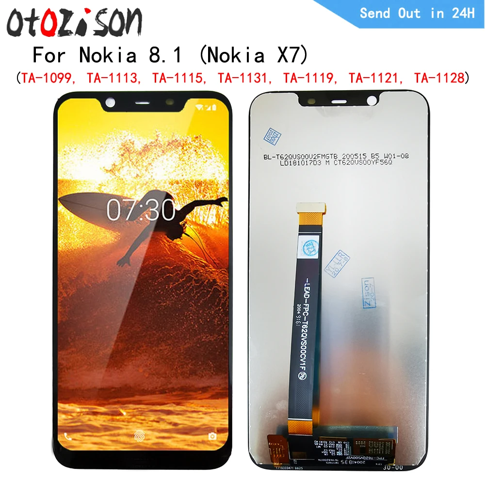 

6,18 дюймовый IPS-дисплей для Nokia 8,1 (Nokia X7) TA-1099, TA-1113, TA-1115, ЖК-экран с сенсорной панелью и дигитайзером с рамкой в сборе