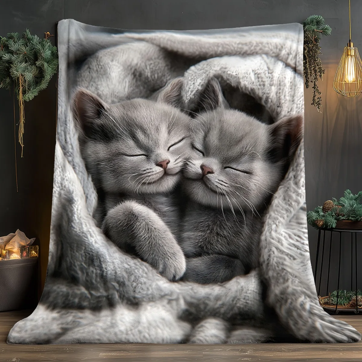 Cozy Shorthair Bed Blanket Portable Lightweight Throw with Cute Tabby Cats Warm Bedspread for Sofa Travel Camping Couch Themed