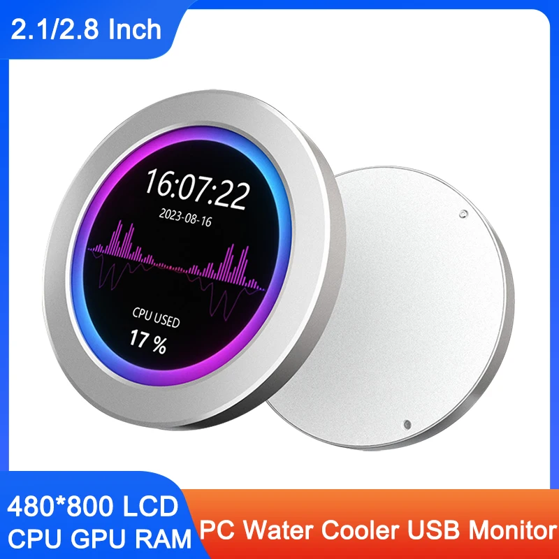 refrigerador de agua monitor usb para pc aio cpu lcd tela rgb com funcao de analise do espectro musical suporte magnetico 21 pol 28 pol 01