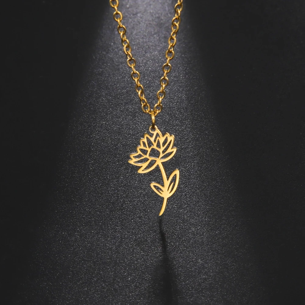 Lotus Birth Flower Pendant Necklace for Women Stainless Steel Link Chain Jewelry Exquisite Fashion Party Gift 2023 Hot Selling