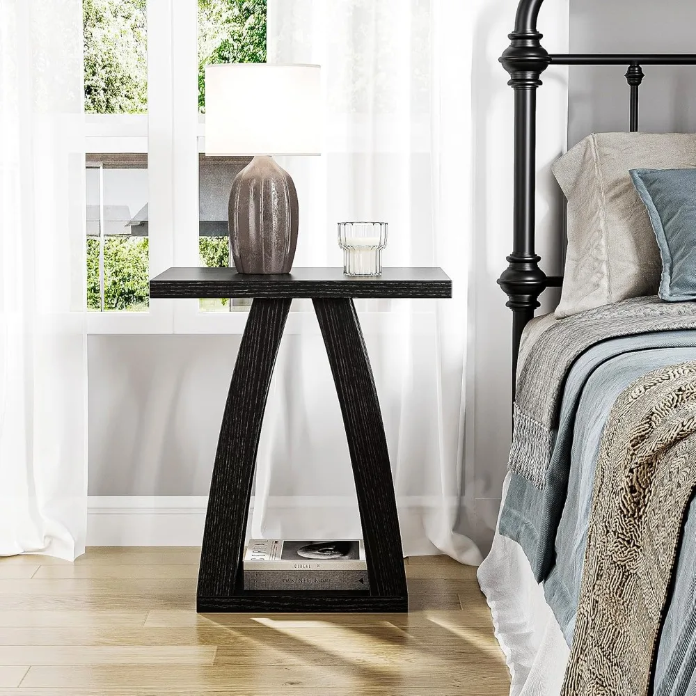 زوج من طاولات جانبية لغرفة المعيشة الحديثة لمنطقة الأريكة باللون الأسود #6