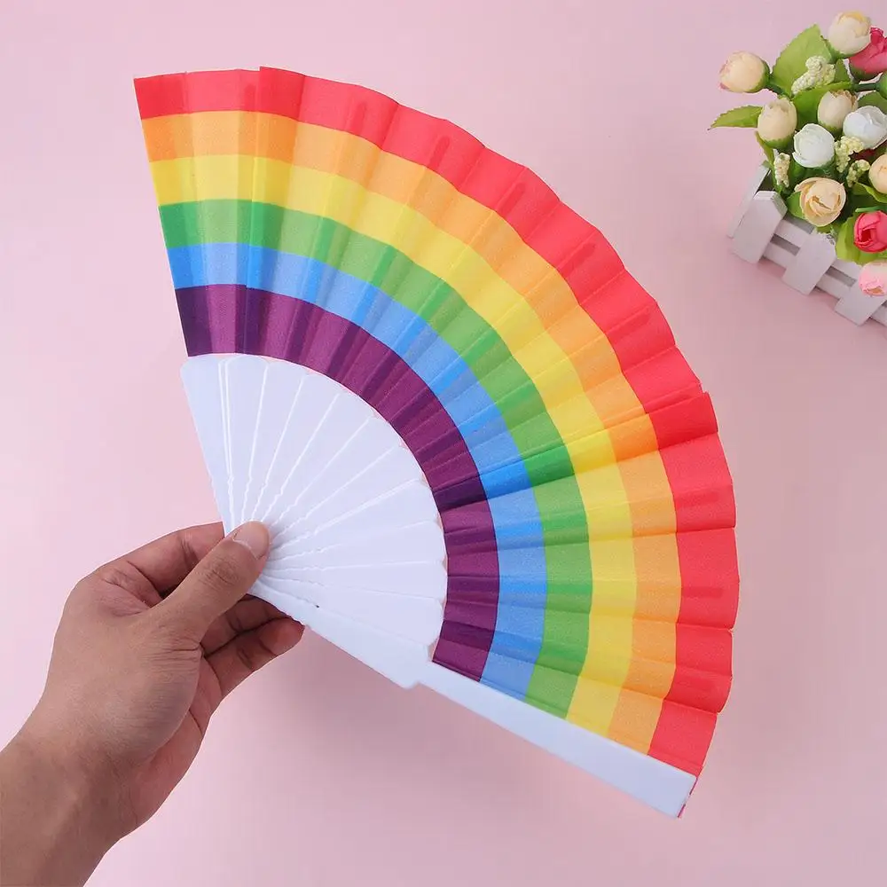 Dance Hand Fan Summer Gift Decoration Fan Folding Rainbow Folding Fan Photo Prop Tool Rainbow Folding Dance Handle Hand Fan