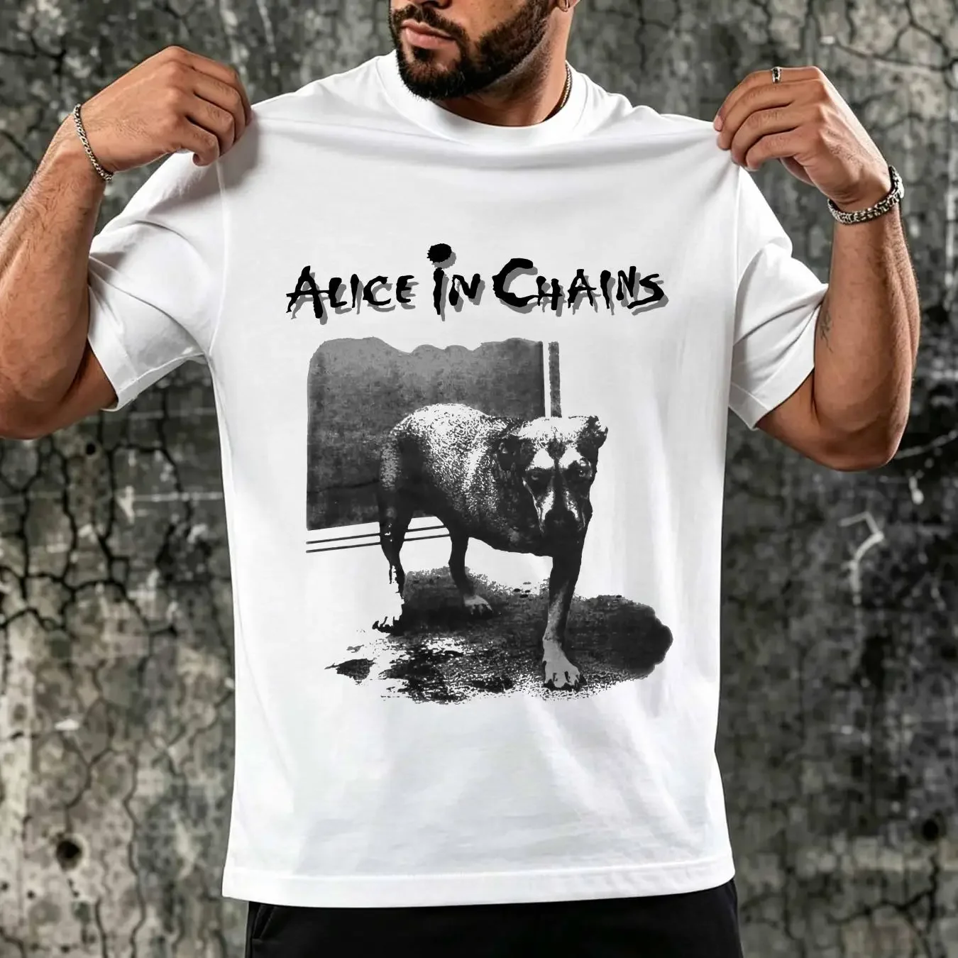 washed T Shirt Alice In Chains Tripod Dog Print Rare Design Sport gray vtg H8890 vintage Washed Casual Slightly streetwear