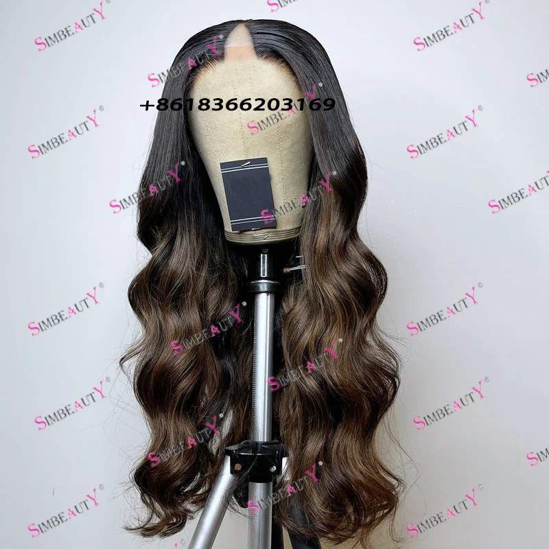 

Natural Black Roots Long Wavy Human Hair 1x4 Opening V Part Wigs for Black Women Highlight Cool Brown Blonde U Part Daily Wigs