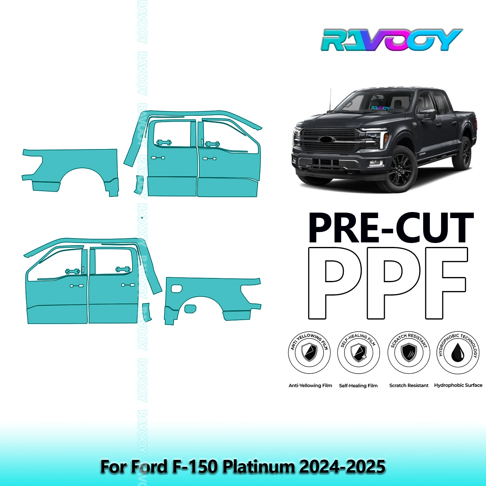 

For Ford F-150 Platinum 2024-2025 8.5mil Clear Matte Pre-Cut PPF Door & A/B Pillar Kit TPU Paint Protection Film Set