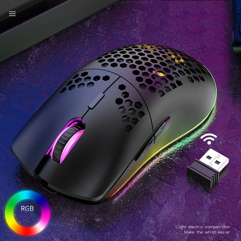 

XYH80 Hollow-out Honeycomb 2.4GHz Wireless Gaming Mouse 4 Gear 3200 DPI RGB Lighting Mice for PC Laptop