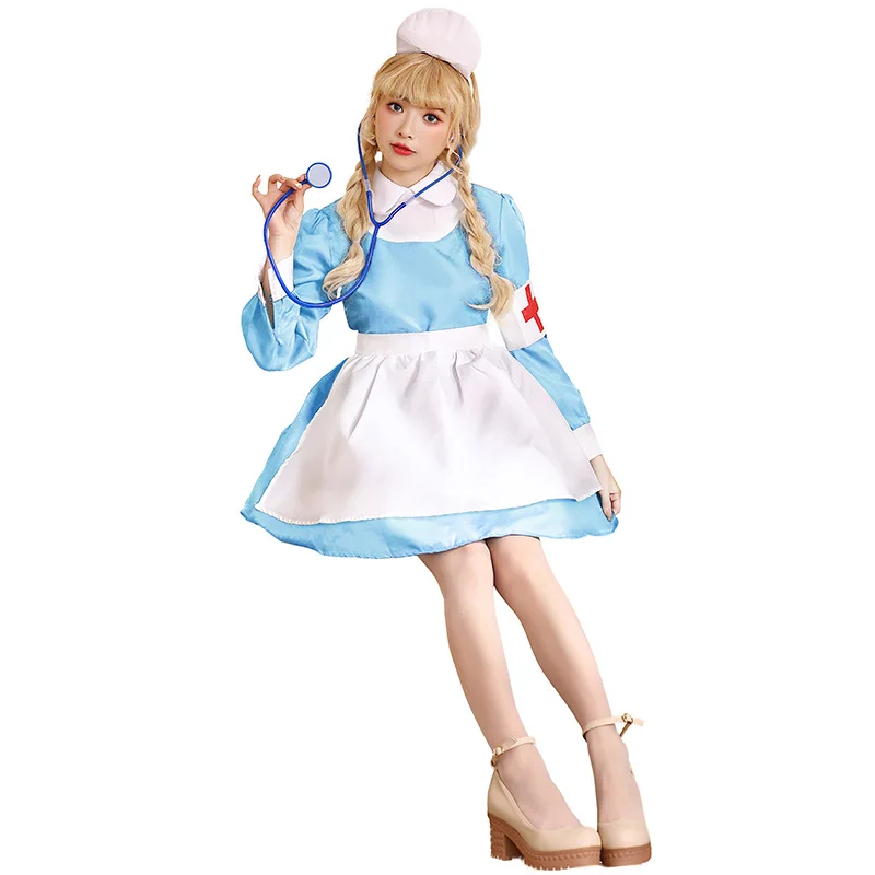 Children's Nurse Role Play Costume For Children's Day Blue And White Maid Nurse Dress For Halloween Stage Performance