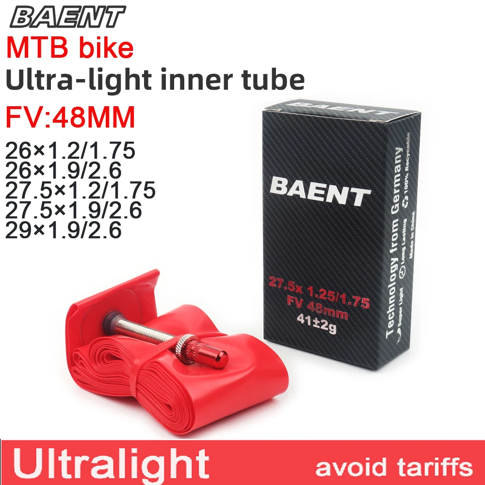 Baent TPU Ultralight MTB Mountain Bike Tire 26/27.5/29 Inch FV French Valve 48MM 1.26-1.75 1.9-2.7 Bicycle Inner Tube