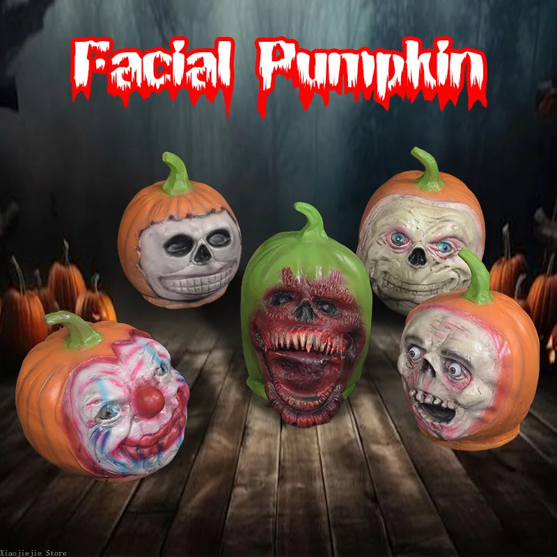 Horror Halloween Latex Pumpkin Head Decoration Scary Prank Ornament for Haunted Chamber Bar Party Scene Layout Supplies