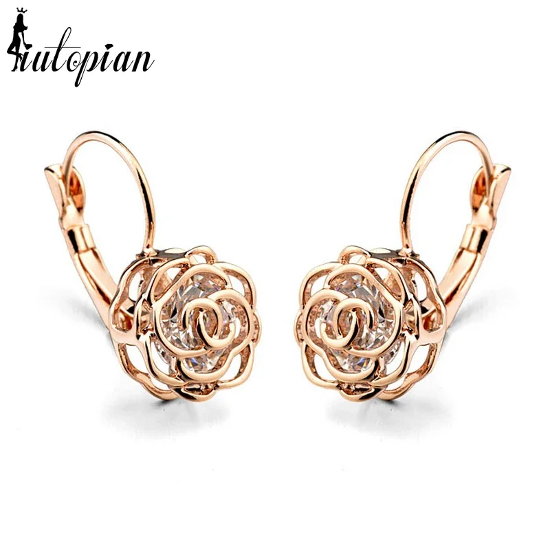 2021 Elegant Hanging Camelia Rose Flower Dangle Earrings For Women With Environmental Alloy Anti-Allergy #RG86713