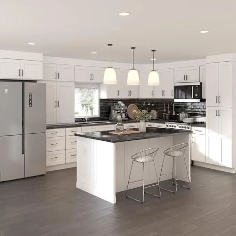 خزانة مطبخ حائطية ذات أبواب واحدة - 3 أرفف، جاهزة للتجميع، 12 عمق × 12 عرض × 42 ارتفاع، أبيض