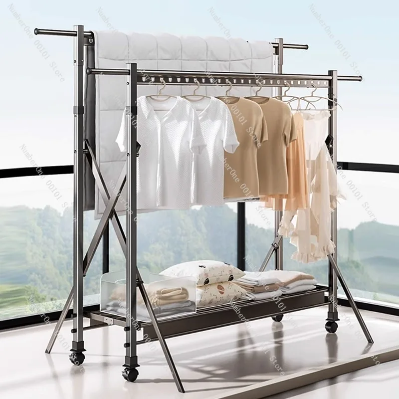 Foldable Aluminum Clothes Drying Rack, Balcony Bedroom Clothesline, Windproof Portable Clothing Rack, Household Storage Hanger