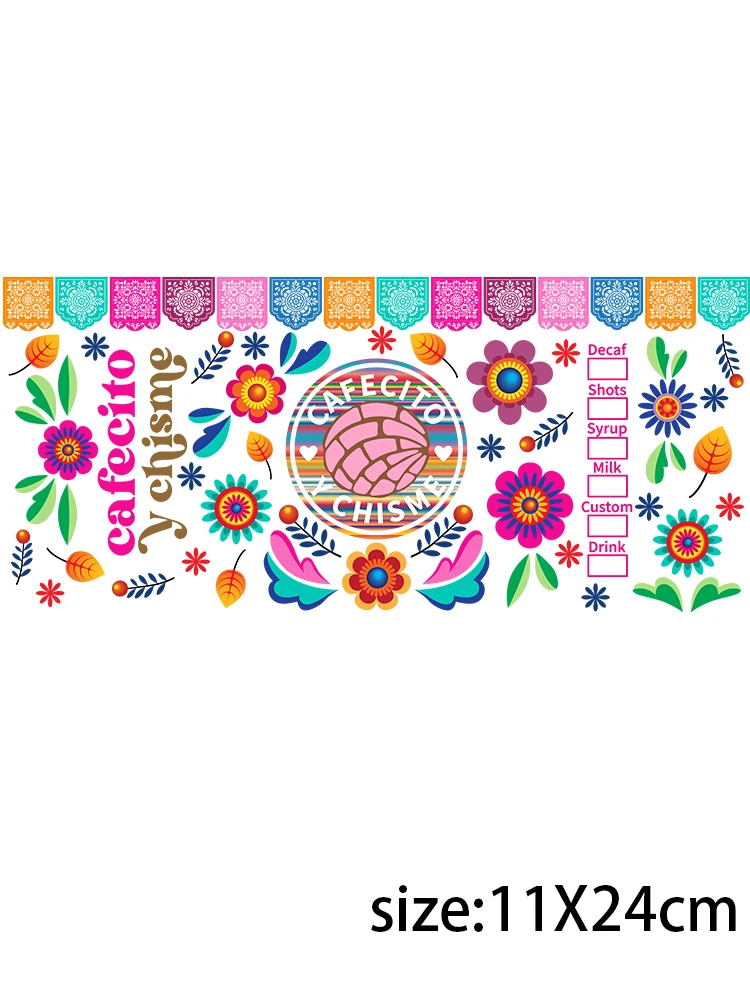 LETOP-Esqueleto e Flores UV Dtf Cup Wrap Transfers, Menina Negra, Fada Flor Mulher, 16oz, 1pc