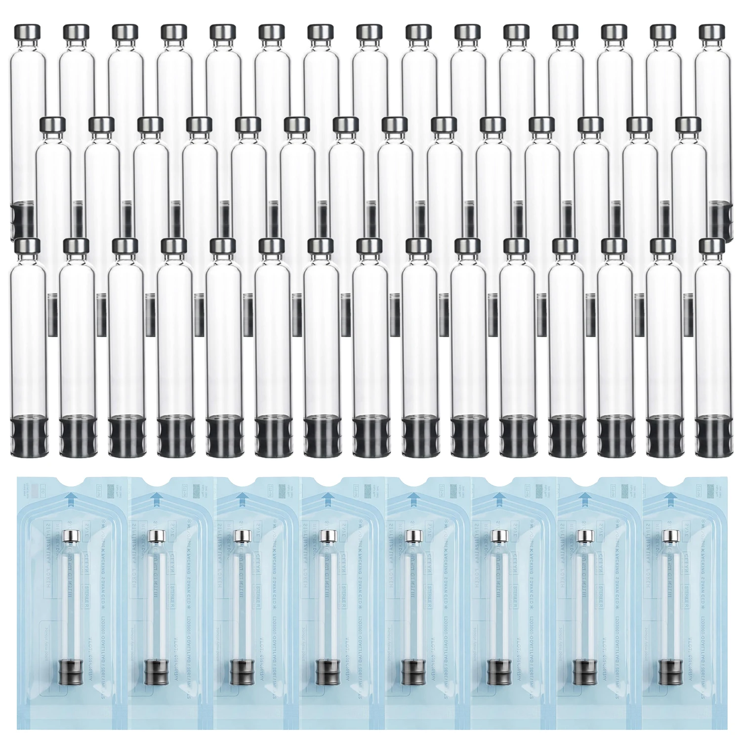 10/20/40/100PCS 3ml Glass Cartridge for Insulin/Peptide Pen, 11mm Stopper, V1/V2 Compatible, Sterile Individual Pack Leak-Proof