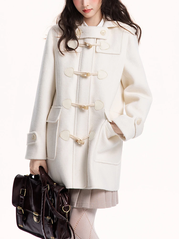 

Academy Sle Hooded Woolen Coat Women's Winter New Loose Long Coat Thiened Polyester Fiber Casual Daily Warm Outerwear