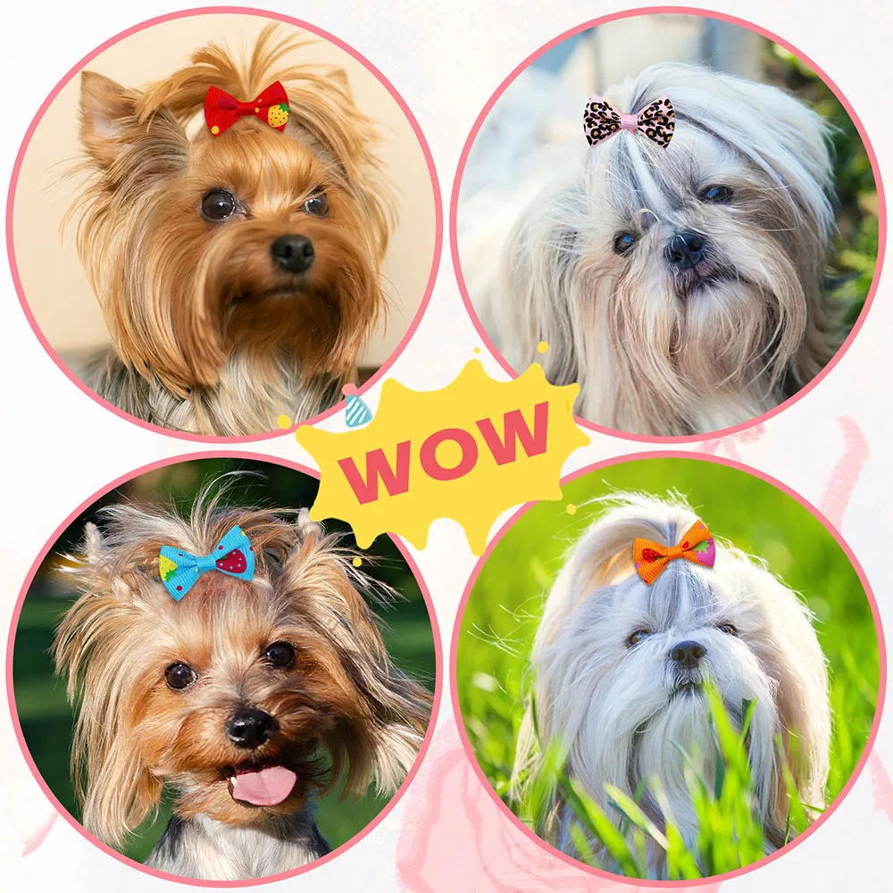 30PCS Dog Bow With Rubber Band Dog Hair Accessories Handmade Movable Puppy Bows For Dogs and Cats Cute Pet Accessories