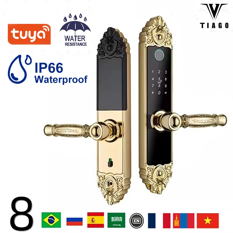 Tuya wifi Smart Home Digital Lock Electronic Fingerprint Smart Lock European Home Indoor Door Handle Lock USB Emergency Charge