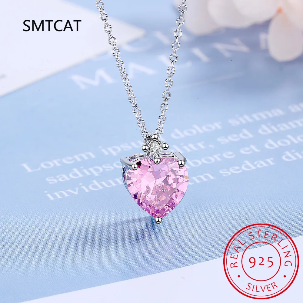 925 Sterling Silver 4 Carat D Color Heart Moissanite Pendant Necklace For Women Sparkling Pink Gemstone Party Fine Jewelry