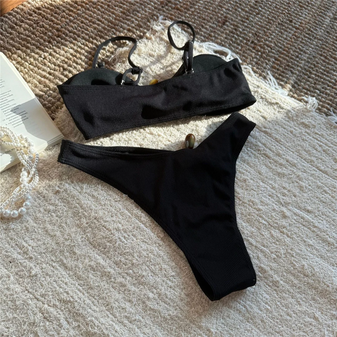 Neuer, verführerischer, gerippter brasilianischer Bikini mit Polsterung, Badeanzug, zweiteiliger Bikini-Set, Damen-Badebekleidung, V6343R. – Detail 29