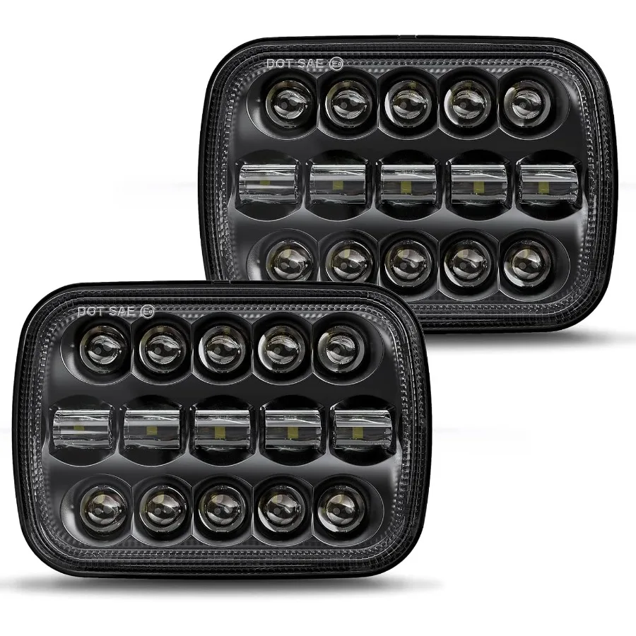 

110W 5x7 7x6 Inch LED Headlights Hi Low Beam Sealed Beam Projector Lamp with Durable Black Housing for Jeep Wrangler YJ Cheroke