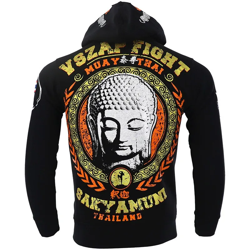 VSZAP MMA Muay Thai Tiger Fighting Hoodies Long-sleeved Fleece Jacket Men Sweatshirts Running Gym Boxing Martial Art Coat Hoodie