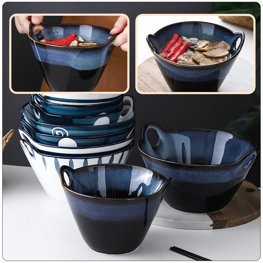 

1Pcs Handmade Ceramic Ramen Bowl Double Ear Large Opening Noodle Bowl for Soup Salad Rice Pasta Food Storage Container