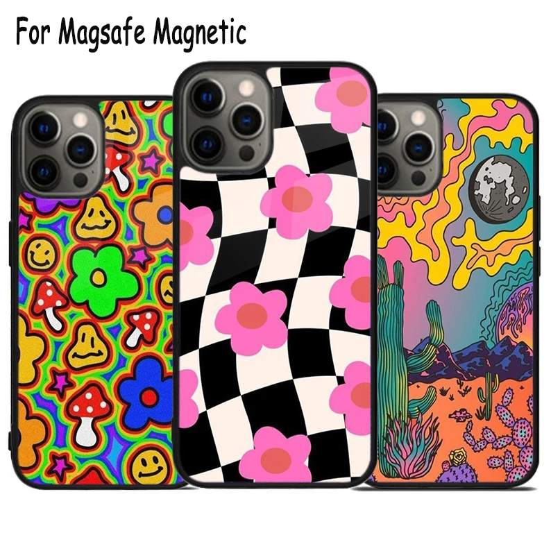 y2k Indie Aesthetic Hippie Art Wireless Charge Magsafe Phone Case For iPhone 15 16 14 13 11 12 Pro Max Plus Magnetic Cover