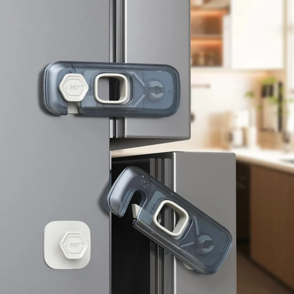 

2-Pack Fridge Locks, Child Proof Refrigerator/Freezer Door Lock, Child Safety Cabinet Lock with Adhesive Pads -Freezer Latch