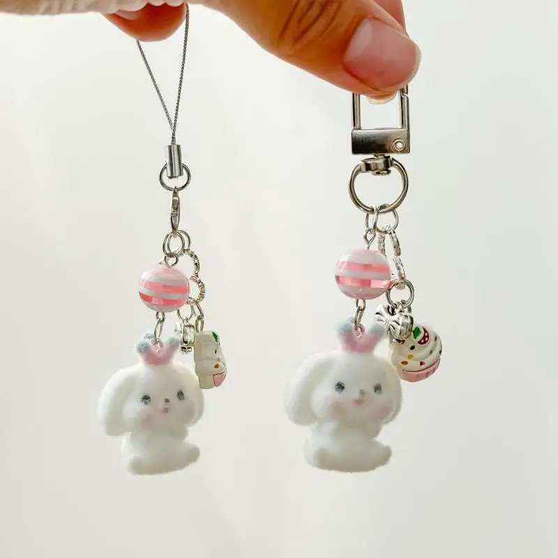 

Мультяшный флокированный трехмерный брелок с кроликом для женщин, милая сумка, подвеска, украшение, кавайная цепочка для мобильного телефона, подарки
