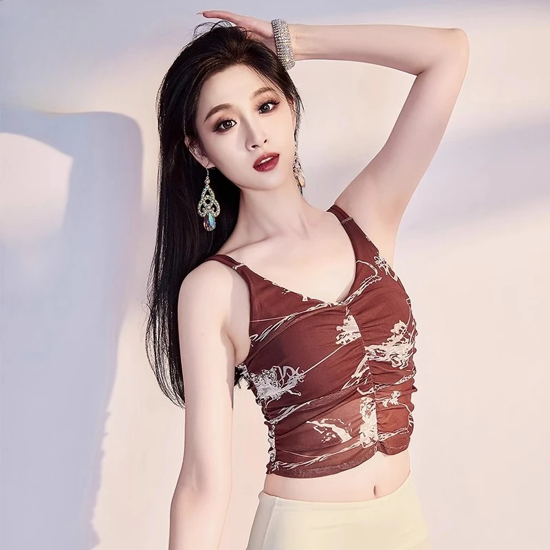 カスタマイズされたオリジナルベリーダンス衣装ストラップトップコーヒープリントインナーアンダーカバーブラジャー女性インド服女性ベリーダンスウェア