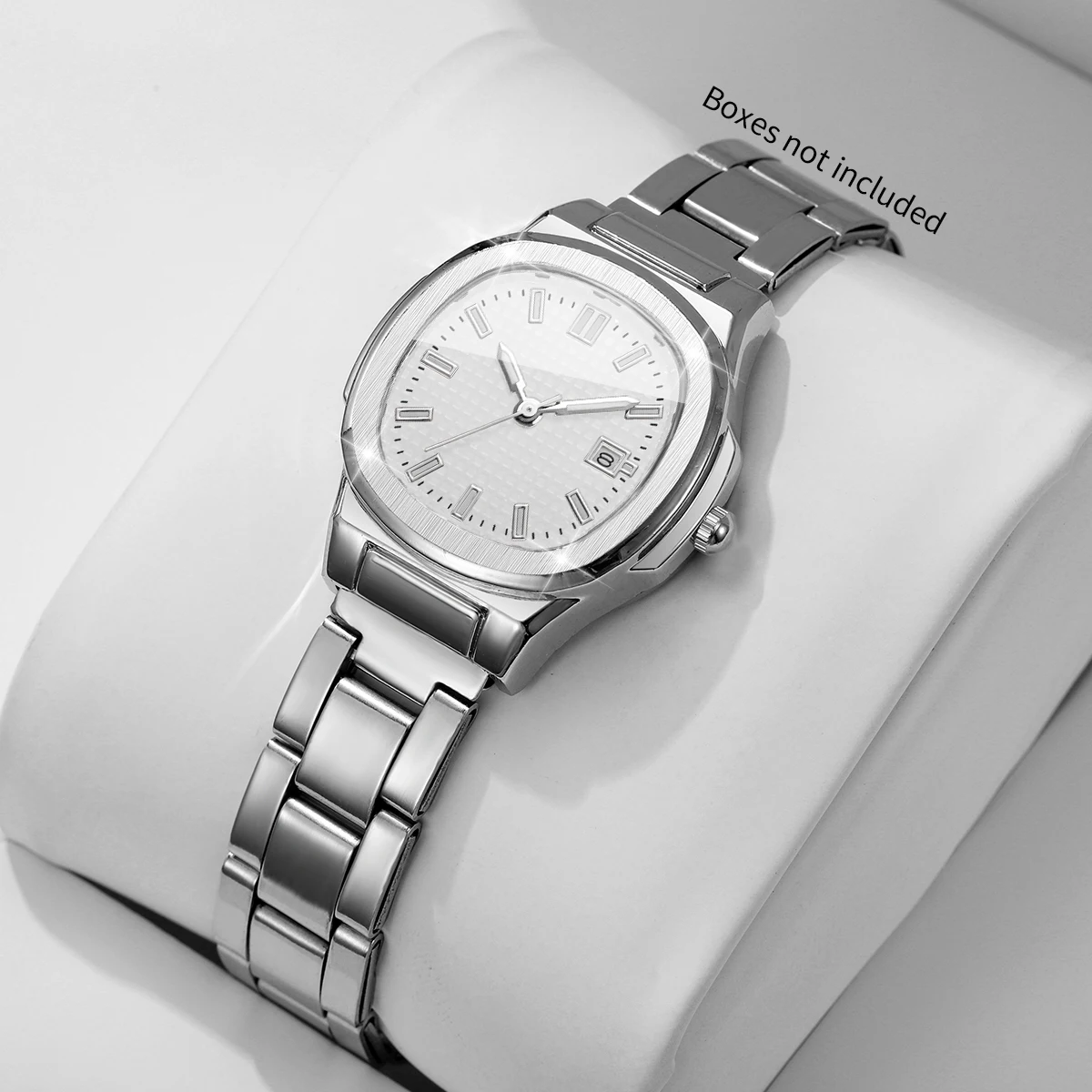 Fashion Grid Dial Women Calendar Quartz Watch Stainless Steel Strap Date Display Wristwatches Relogio Feminino (Without Box)