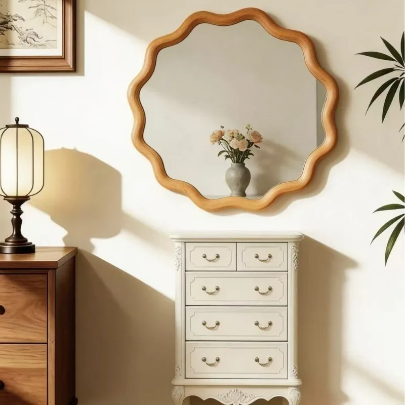 Bathroom mirror round water ripple wall-mounted mirror household bedroom wall-mounted special-shaped decorative dressing