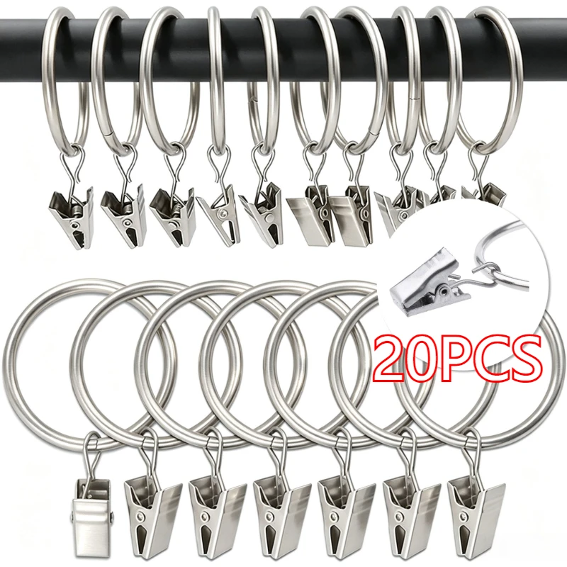 1-20pcs Curtain Rings with Clips Openable Drapery Metal Clip Rustproof Metal Hangers Ring for Windows Rods Decorative Drapery
