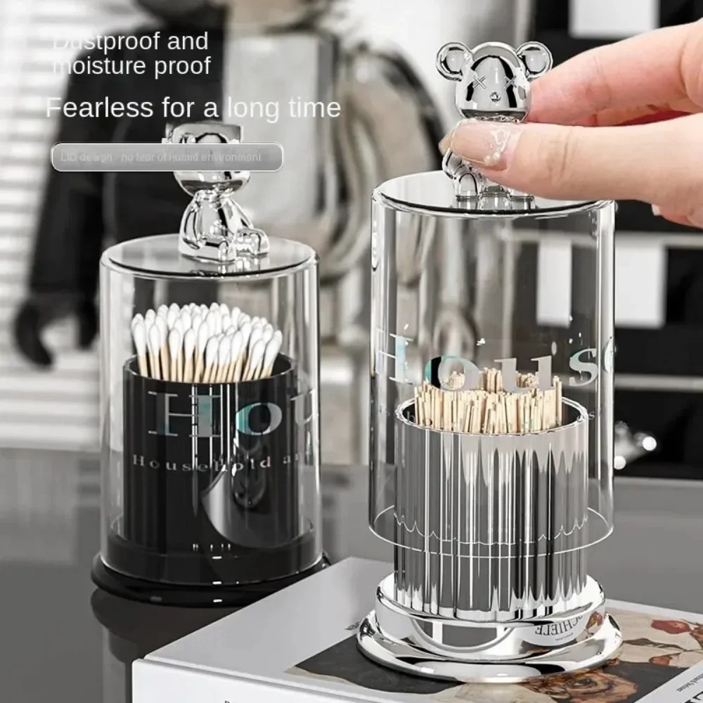 1pc Acrylic Toothpick Box Dispenser Jars with Lids Set Cute Decor Storage Containers for Cotton Ball, Cotton Swab Storage Tank