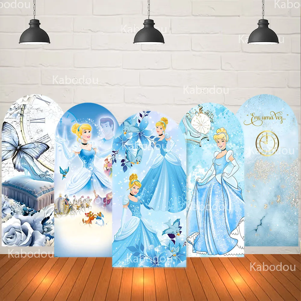 

Cinderella Princess Backdrop Arch Cover Girl Birthday Party Blue Decoration Baby Shower Photo Photography Background
