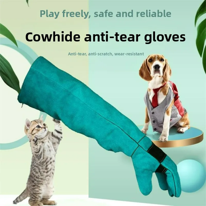 2PCS Anti-bite Thickened Leather Protective Gloves, Pet Training Scratch-Resistant, Wear-Resistant and Durable Protective Gloves