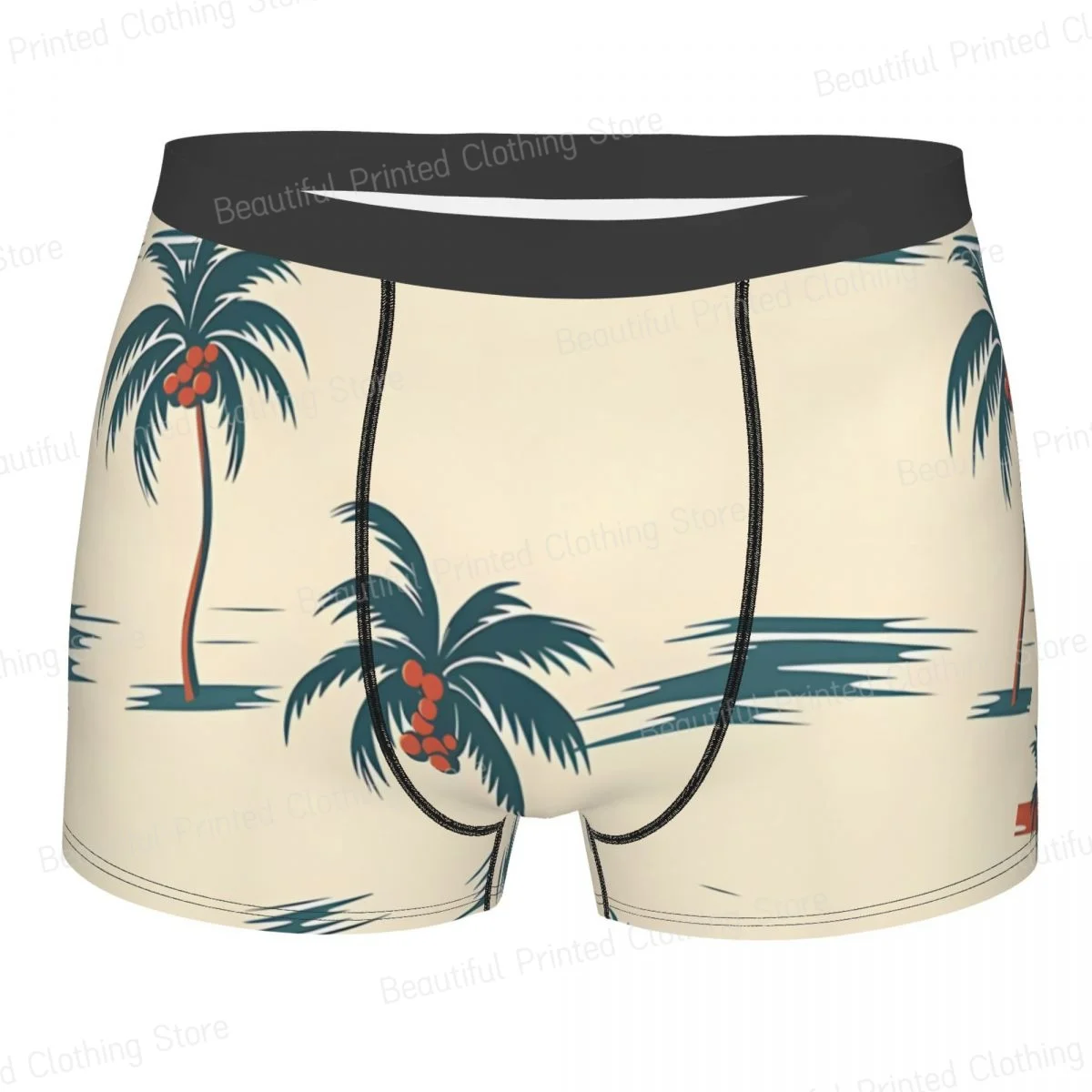 

Palm Tree Wave Ocean Men Boxer Briefs Graffiti Art Pattern Highly Breathable Underwear High Quality Print Shorts Birthday Gifts