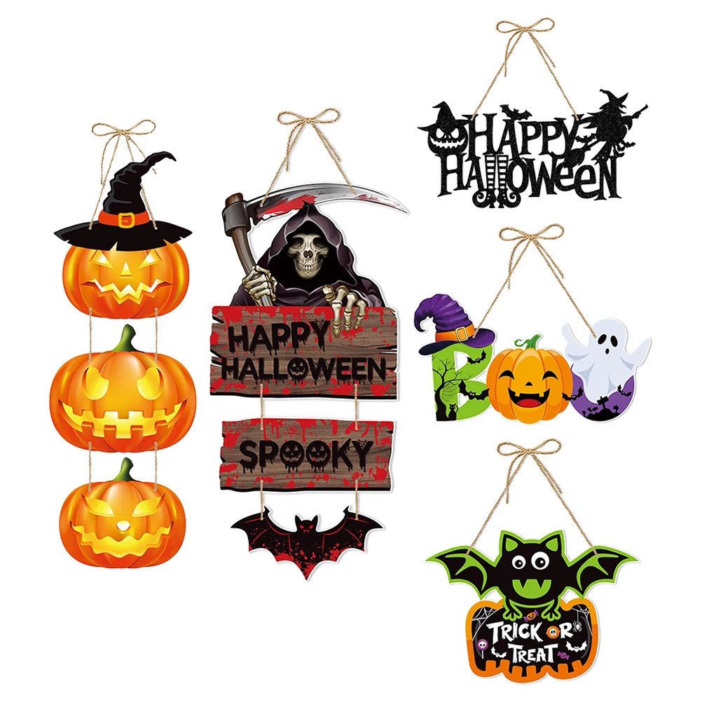

5pcs Halloween Sign Pumpkin Bat Decor Paper Door Wall Ornament Halloween Themed Sign Party Home Yard Decoration