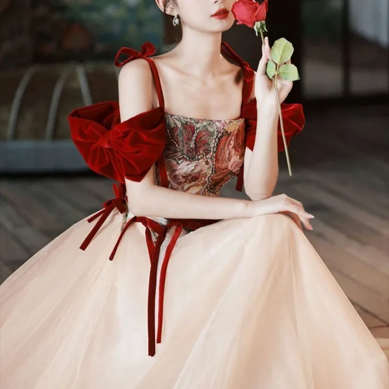 

Вечернее платье в стиле ретро с вышивкой, платье-бретелька для женщин, утягивающая сетчатая длинная юбка миди с талией