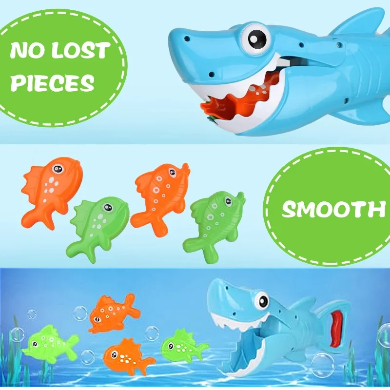 Giocattolo da Bagno per Neonati a Forma di Squalo con Azione di Morso, Include 4 Pesci Galleggianti, Gioco da Bagno per Bambini e Neonati