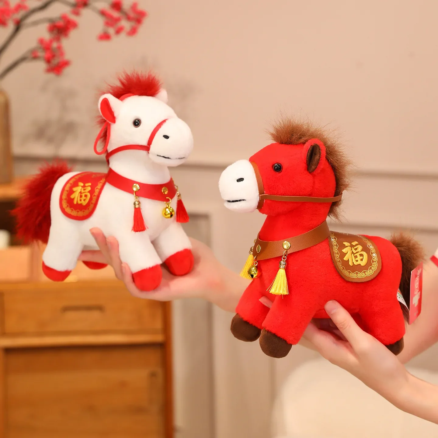 1Pcs Cute Stuffed Horse Doll New Year Mascot Colorful Little Horse Plush Toys Gorgeous Festive Decoration Children's Gifts