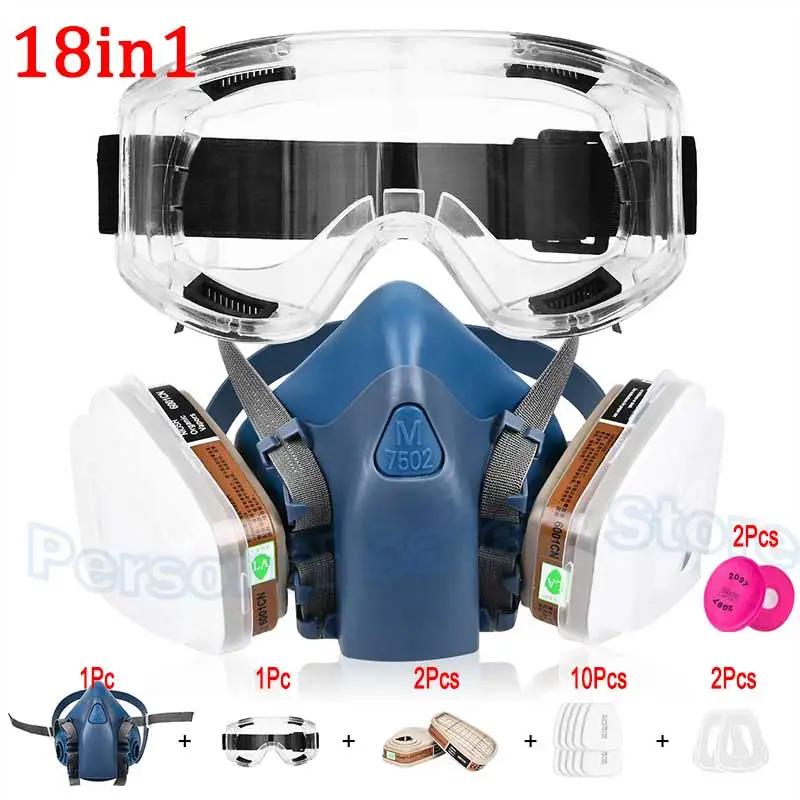 

18in1 7502 Dust Gas Respirator Half Face Dust Mask For Painting Spraying Organic Vapor Chemical Gas Filter Work Safety For 3M