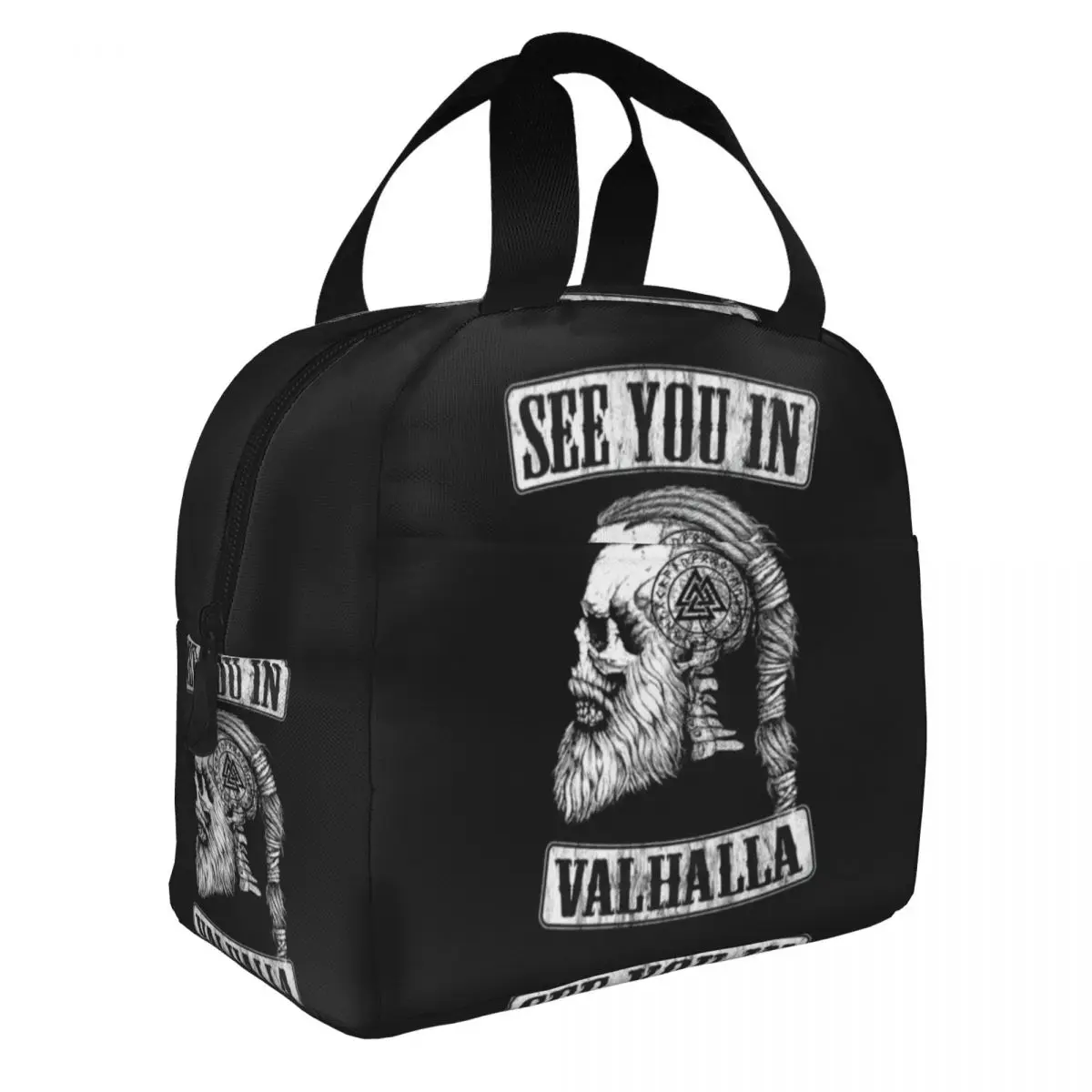 See You In Valhalla Skull Viking Insulated Lunch Bag for Women Waterproof Norse Odin Ragnar Warrior Cooler Thermal Bento Box