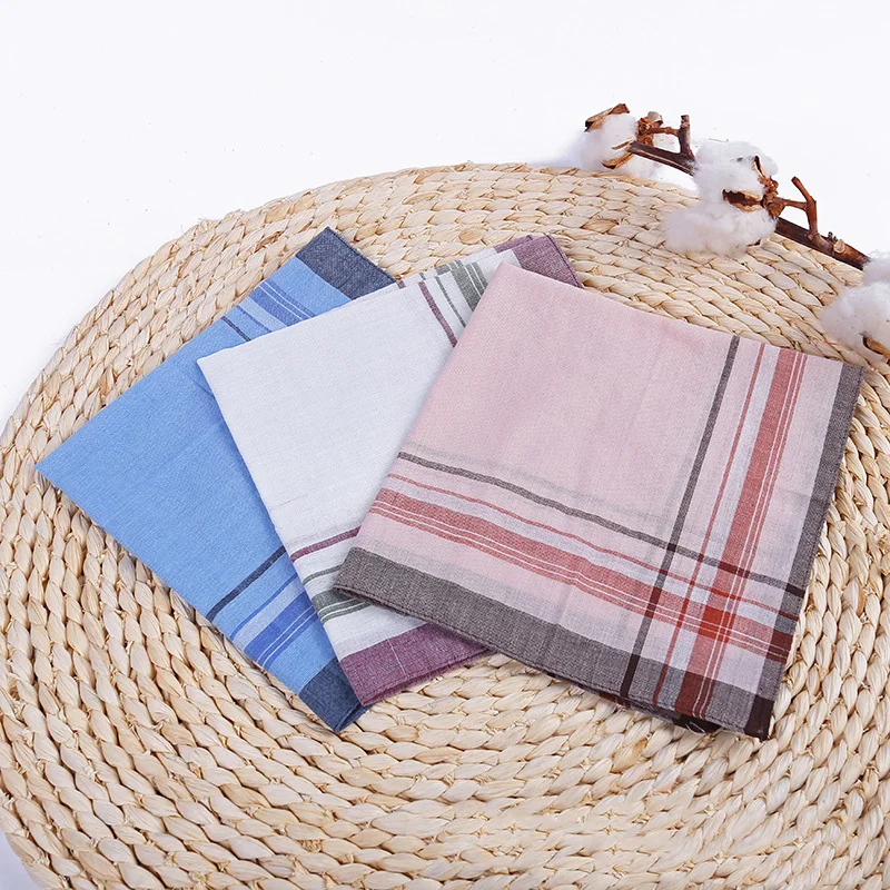 12PCS 37*37CM Polyester Cotton Men's Woven Handkerchief Classic Striped Square Handkerchief Hand Towel Wedding Party Towel