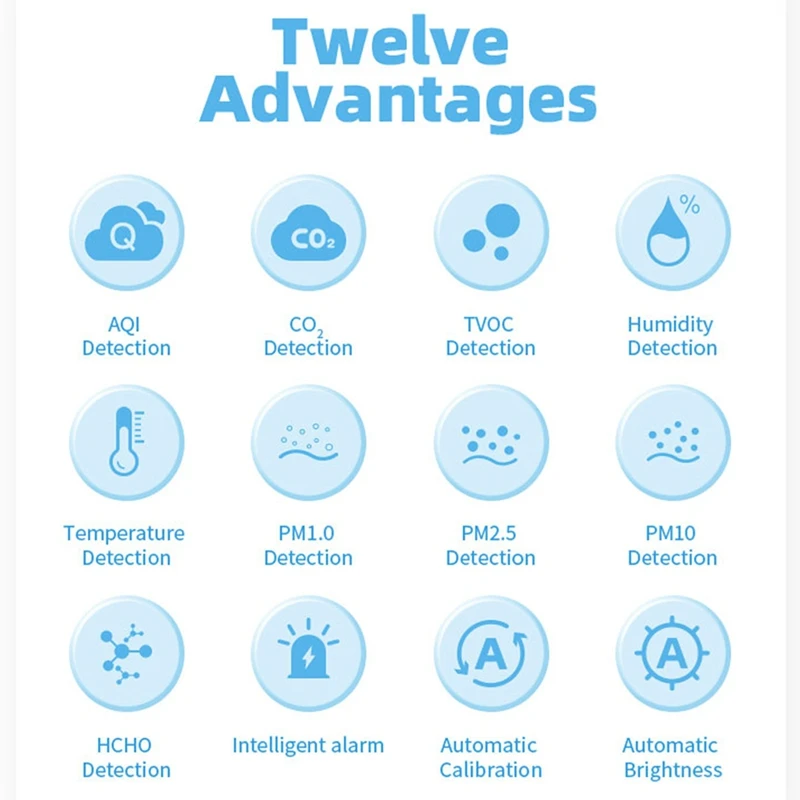 Детектор качества воздуха Tuya Wi-Fi 10 в 1, тестер PM2.5 PM1.0 PM10 CO2 TVOC HCHO с TFT дисплеем, измеритель времени и температуры