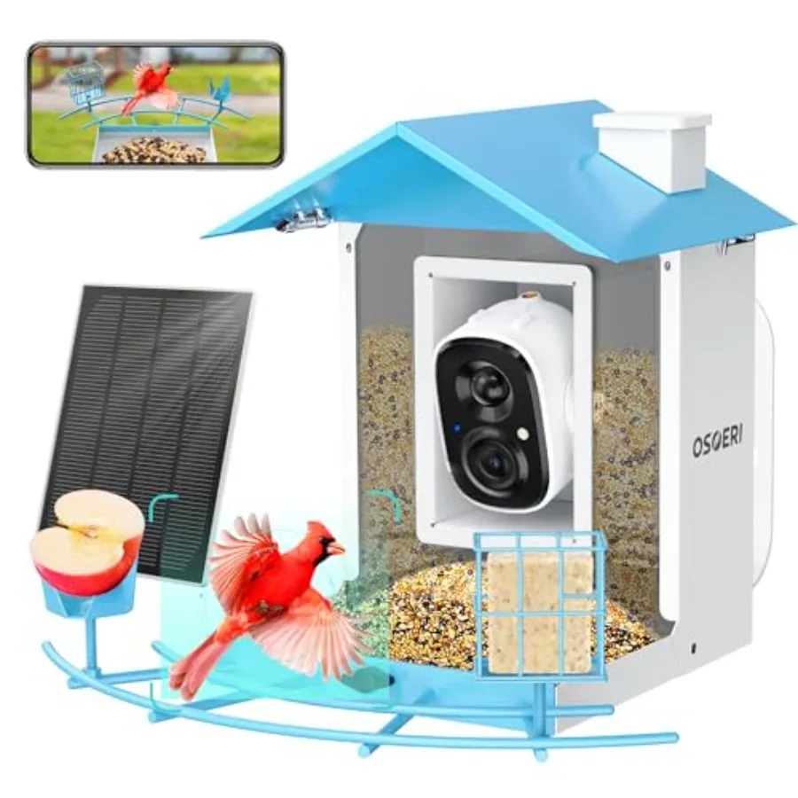 

Bird Feeder with Camera Smart Bird Feeder Camera with AI Identify Metal Bird Feeder with Suet Cage and Fruit Fork Auto Capture