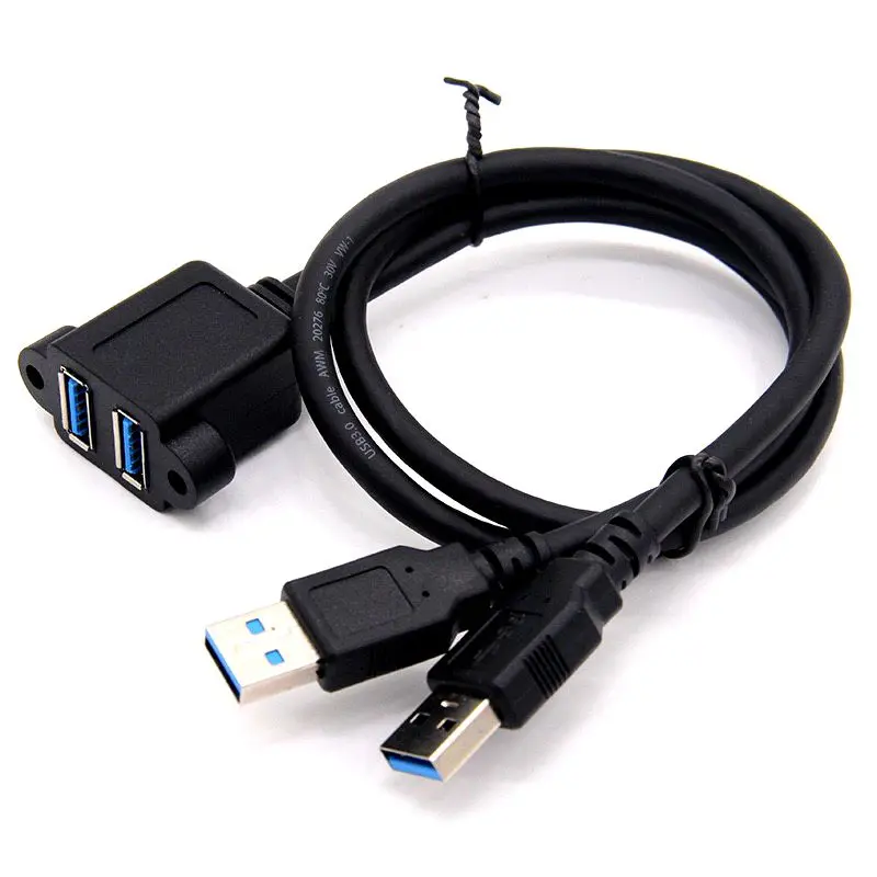 USB3.0 Dual Port Integrated With Screw Holes For Fixation, Dual USB Extension Cable With Ears, Double Layer USB Bezel Cable