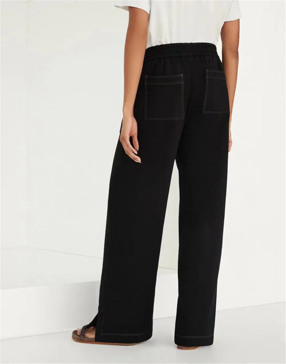 2024 B*C Spring Casual Straight Pants Drawstring Sweatpants Trousers Women Wide Leg Pants