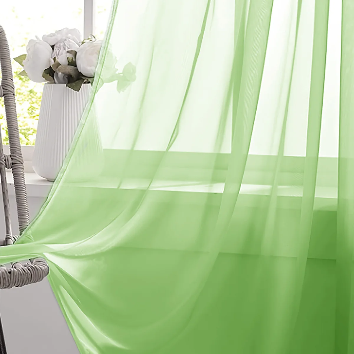 1/2Panels Sheer Green Curtains Rod Pocket Semi-Sheer Curtain Light Filtering Voile Window Drapes for Bedroom Living Room