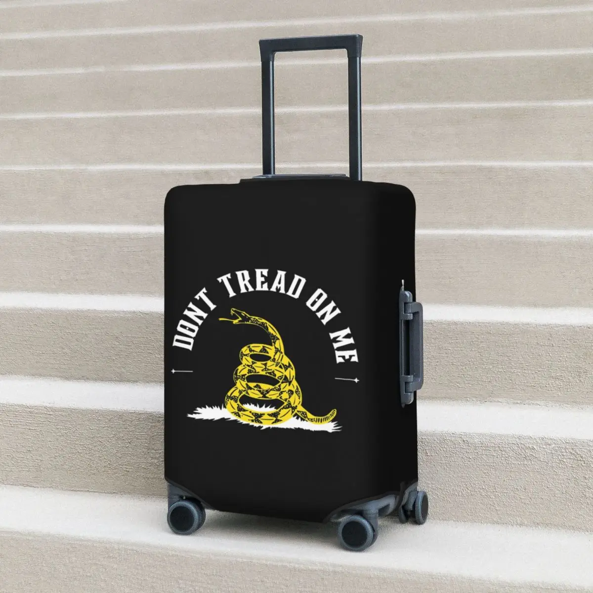 

Don't Tread On Me Gadsden Flag Yellow On Black Suitcase Cover Protection Elastic Travel Luggage Protector Covers for 18-32 Inch